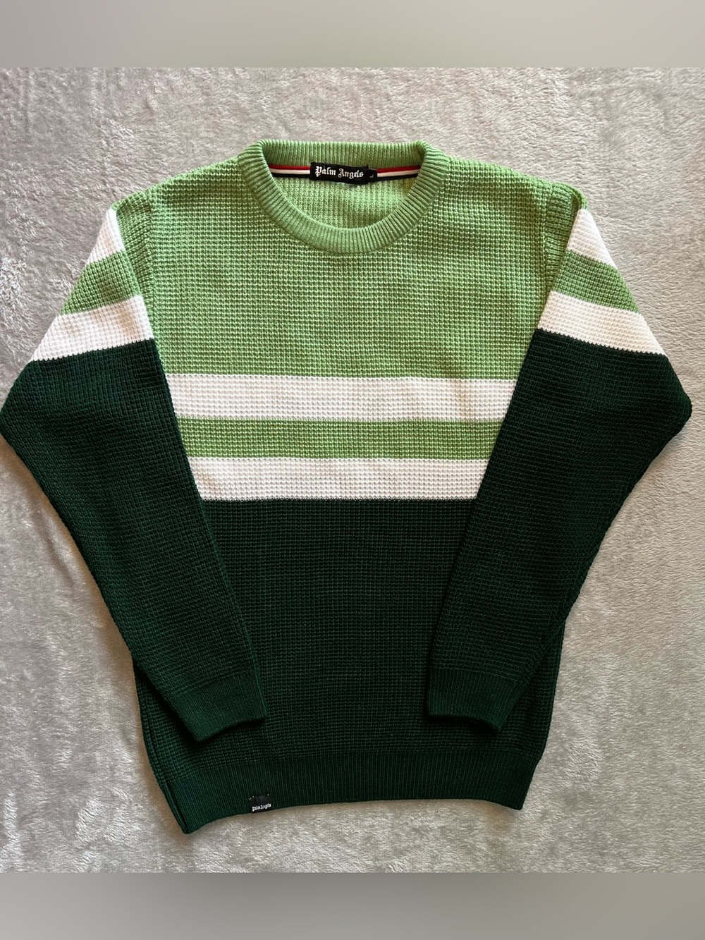 Green White Color Block Knit Sweater Size L